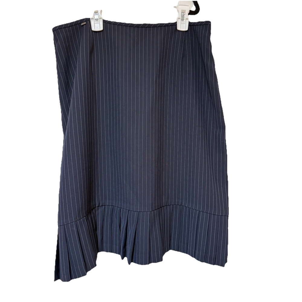 Vintage Navy Pinstripe Pleated Hem Pencil Skirt Office Professional Career Sz 12